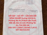 ĐẤT ĐẸP – GIÁ TỐT – CẦN BÁN ĐẤT NÔNG NGHIỆP Đường 31B QL14, Phường Tân An,TP.Buôn Ma Thuột, Đắk Lắk