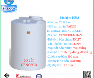 Bồn đựng hóa chất 50 lít Tema/Pakco Thái Lan  GIÁ LIÊN HỆ