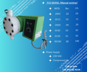 Bơm định lượng EMEC TCO 0150 K/FP đầu bơm PVDF lưu lượng 50 L/h áp 1 bar