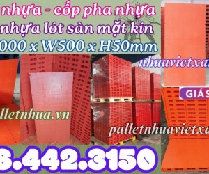 Pallet nhựa lót sàn sân khấu 1000x500x50mm mặt liền màu cam