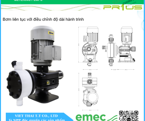 Bơm định lượng EMEC PRIUS D 007160 K/PP lưu lượng lên đến 160 L/h áp hoạt động lên đến 7 bar