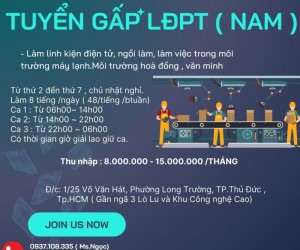 TUYỂN GẤP  10 LĐPT ( NAM ) Từ : 18 đến 35 tuổi