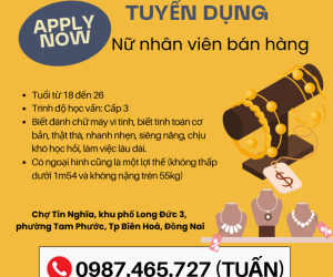 Cửa hàng ở Tam Phước đang cần tuyển 1 nữ nhân viên bán hàng 