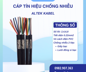 Cáp truyền tín hiệu có lưới chống nhiễu Altek  Quy cách: 2-4-6-8 lõi x 0.22mm² Lõi đồng 100% xi mạ c