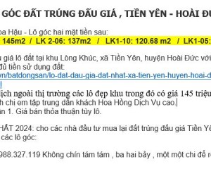 BÁN CÁC LÔ GÓC ĐẤT TRÚNG ĐẤU GIÁ , TIỀN YÊN  HOÀI ĐỨC HÀ NỘI