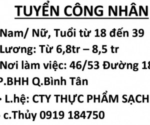 Tuyển Công Nhân Nam Nữ làm thực phẩm