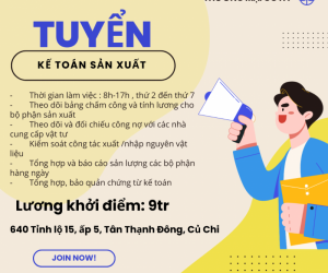 Cần tuyển KẾ TOÁN SẢN XUẤT 