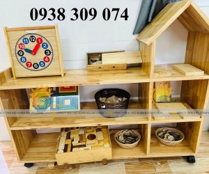 Kệ gỗ montessori mầm non 1m2, kệ đồ chơi montessori