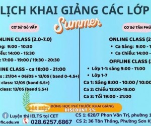 LỊCH HỌC IELTS TẠI CET NĂM 2025 tại TÂN PHÚ