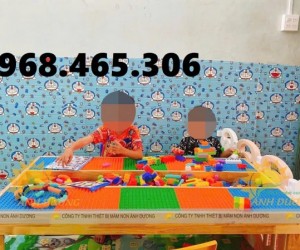 Bàn lego trẻ em bằng gỗ, bàn chơi lego trẻ em