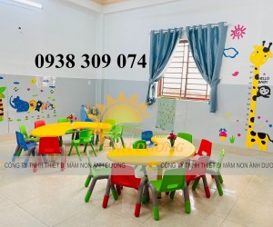 Bàn bán nguyệt mầm non, bàn nhựa mầm non hình bán nguyệt