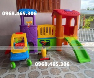 Nhà nhựa cầu trượt trẻ em nhập khẩu, ngôi nhà cầu trượt cho bé