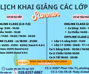 LỊCH HỌC IELTS TẠI CET NĂM 2025 tại TÂN PHÚ 