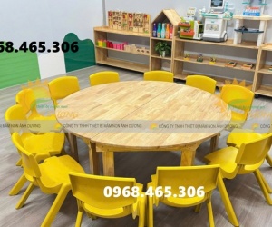 Bàn tròn gỗ mầm non, bàn gỗ tròn mầm non chất lượng cao