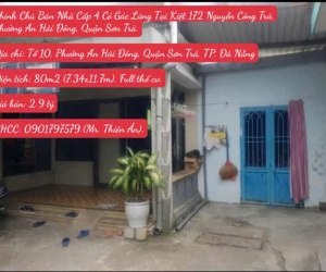 Chính Chủ Bán Nhà Cấp 4 Có Gác Lửng Tại Kiệt 172 Nguyễn Công Trứ, Phường An Hải Đông, Quận Sơn Trà.