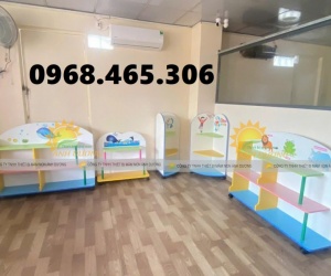 Kệ gỗ MDF mầm non 3 tầng, kệ gỗ mầm non nhiều màu