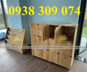 Tủ kệ đựng cặp cho bé mầm non, tủ kệ gỗ cặp dép mầm non