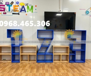 Kệ số mầm non, kệ số 123 mầm non bằng gỗ