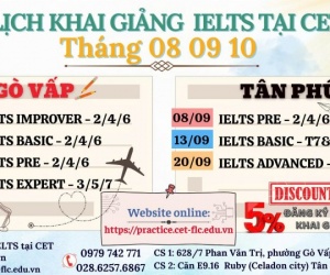 LỊCH HỌC IELTS TẠI CET NĂM 2025 TẠI TÂN PHÚ 