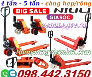 Xe nâng tay NIULI càng hẹp/càng rộng tải nâng 2.5 tấn - 3 tấn - 4 tấn - 5 tấn