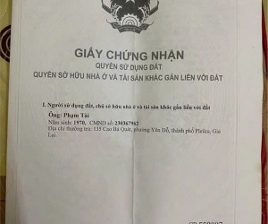 HOT HOT - CẦN BÁN LÔ ĐẤT TẠI 135 Cao Bá Quát, P. Yên Đỗ TP.Pleiku , Gia Lai