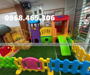 Bộ cầu trượt 2 khối nhà cho bé, ngôi nhà cầu trượt trẻ em