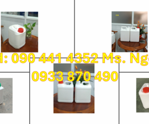 Can 5 lít trắng, can nhựa 2 lít tròn, can 1 lít nắp ấn, bình nhựa 0.5 lít đựng thuốc tẩy