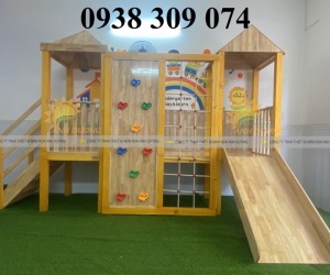 Cầu trượt gỗ mầm non, cầu trượt liên hoàn gỗ trong nhà