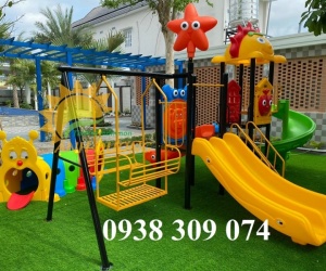 Cầu trượt lnhà khối iên hoàn, cầu trượt liên hoàn xích đu