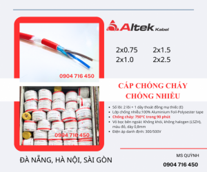 Cáp chống cháy 2x0.75, 2x1.0, 2x1.5 Altek Kabel Sài Gòn, Hà Nội, Đà Nẵng, Trà Vinh