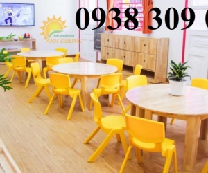 Bàn gỗ mầm non, ghế gỗ mầm non, bàn gỗ vòng cung bệt mầm non