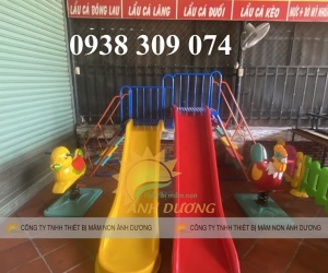 Cầu trượt đôi giá rẻ, cầu trượt mầm non 2 máng nhựa cao cấp