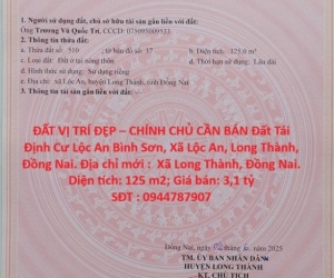 ĐẤT VỊ TRÍ ĐẸP – CHÍNH CHỦ CẦN BÁN Đất Tái Định Cư Lộc An Bình Sơn, Xã Lộc An, Long Thành, Đồng Nai.