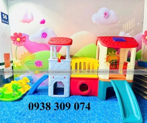 Bộ nhà leo cầu trượt 2 khối nhà đa năng,cầu trượt 2 khối nhà