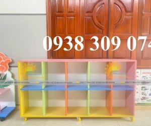 Tủ đựng cặp mầm non 12 ô, tủ kệ mầm non kệ góc chơi mầm non