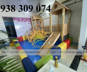 Cầu trượt gỗ liên hoàn trẻ em, thang leo cầu trượt gỗ trẻ em