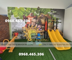 Cầu trượt sắt trẻ em máng nhựa đôi siêu bền, cầu trượt máng đôi cho bé