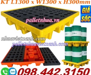 Pallet nhựa chống tràn BVMT 4 phuy KT 1300x1300x300mm