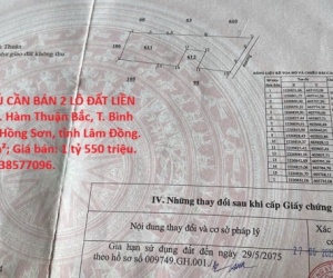 HOT HOT – CHÍNH CHỦ CẦN BÁN 2 LÔ ĐẤT LIỀN KỀ TẠI X. Hồng Sơn, H. Hàm Thuận Bắc, T. Bình Thuận