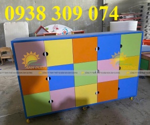 Tủ đựng cặp dép mầm non, tủ đựng balo sách trẻ em mầm non