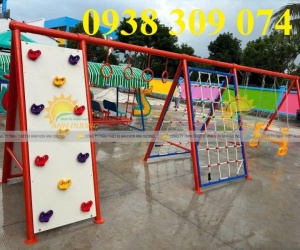 Bộ vận động ngoài trời đa năng kết hợp leo núi và xích đu cho trẻ mầm non