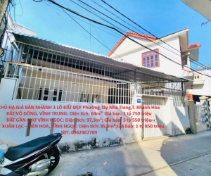 HOT HOT – CHÍNH CHỦ HẠ GIÁ BÁN NHANH 3 LÔ ĐẤT ĐẸP – Phường Tây Nha Trang, T. Khánh Hòa