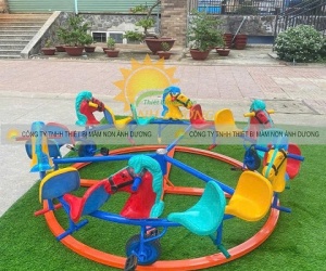 Đu quay trên ray 6 ngựa dành cho trẻ em, đu quay đạp chân trên ray mầm non