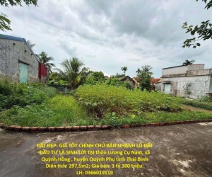 ĐẤT ĐẸP- GIÁ TỐT CHÍNH CHỦ BÁN NHANH LÔ ĐẤT ĐẦU TƯ LÀ SINH LỜI TẠI huyện Quỳnh Phụ tỉnh Thái Bình