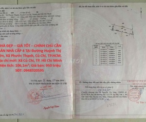 NHÀ ĐẸP – GIÁ TỐT – CHÍNH CHỦ CẦN BÁN NHÀ CẤP 4 TẠI Đường Huỳnh Thị Lớn, Xã Phước Thạnh, Củ Chi,